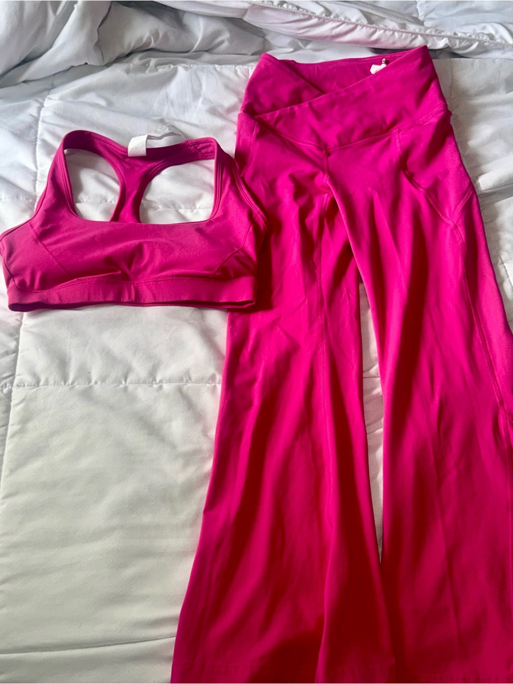 Fabletics Hot Pink Sports Bra and Flare Leggings Set
